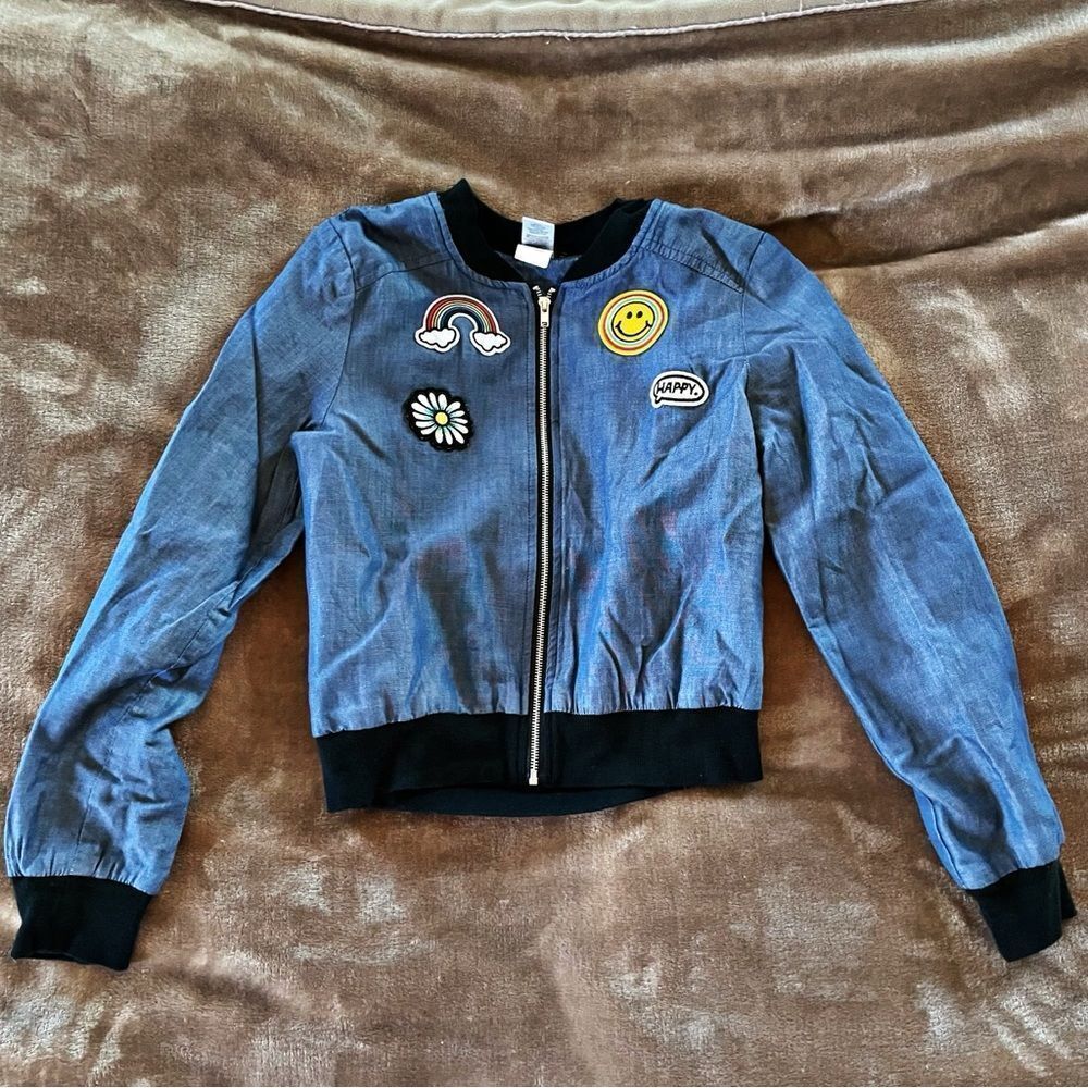 Total Girl Blue Jean Style Jacket with Fun Patches Size 7/8